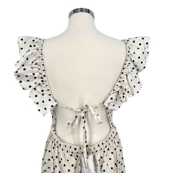 Boohoo Polka Dot Ruffle Midi Dress Open Back Tie Detail White Black Size 8 NWT - Picture 8 of 12